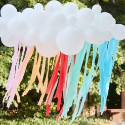 Hvid Ballonsky m/Rainbow Crepebånd