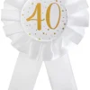Hvid Fødselsdags Rosette m/Guld Print, 40 År