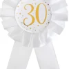 Hvid Fødselsdags Rosette m/Guld Print, 30 År