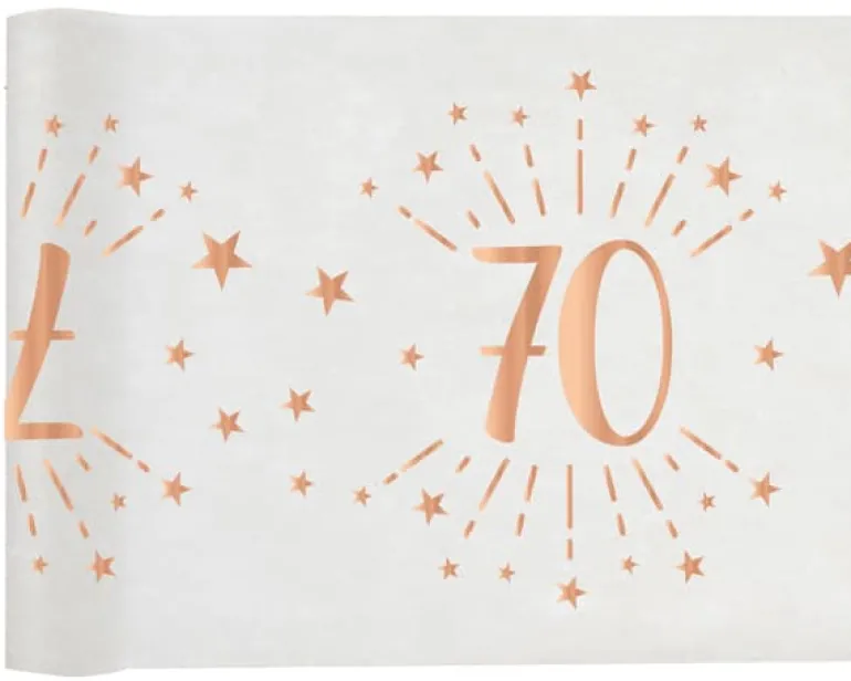 Hvid & Rosegold Fødselsdagsbordløber - 70 År