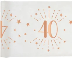 Hvid & Rosegold Fødselsdagsbordløber - 40 År
