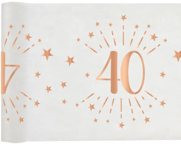 Hvid & Rosegold Fødselsdagsbordløber - 40 År