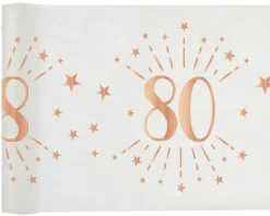 Hvid & Rosegold Fødselsdagsbordløber - 80 År