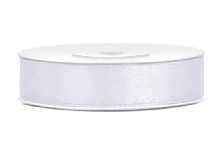 Hvidt Satinbånd, 12 mm