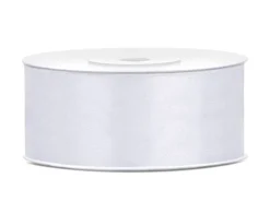 Hvidt Satinbånd 25 mm, 25 meter