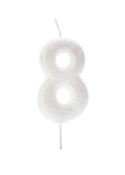 Iriscerende Hvidt Tal Kagelys m/Glitter 6.5 cm - 8