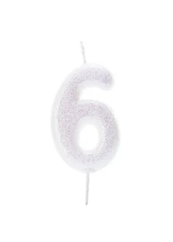 Iriscerende Hvidt Tal Kagelys m/Glitter 6.5 cm - 6