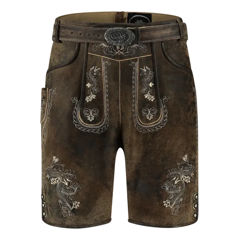 Lederhosen i Ægte Læder m/Bælte - Vintage Brun