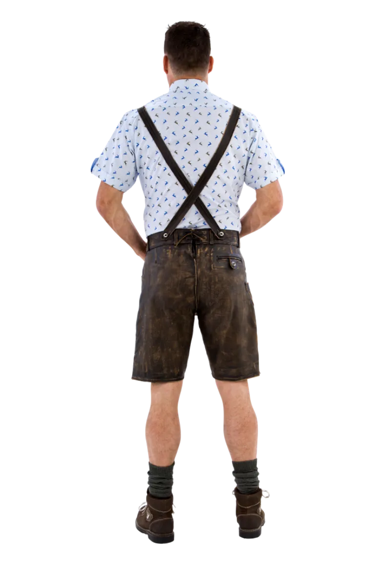 Lederhosen i Ægte Skind - Kort Model i Antikbrun