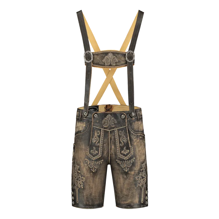 Lederhosen i Ægte Skind - Kort Model i Antikbrun