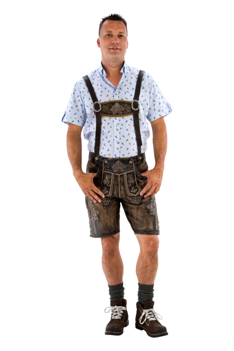 Lederhosen i Ægte Skind - Kort Model i Antikbrun