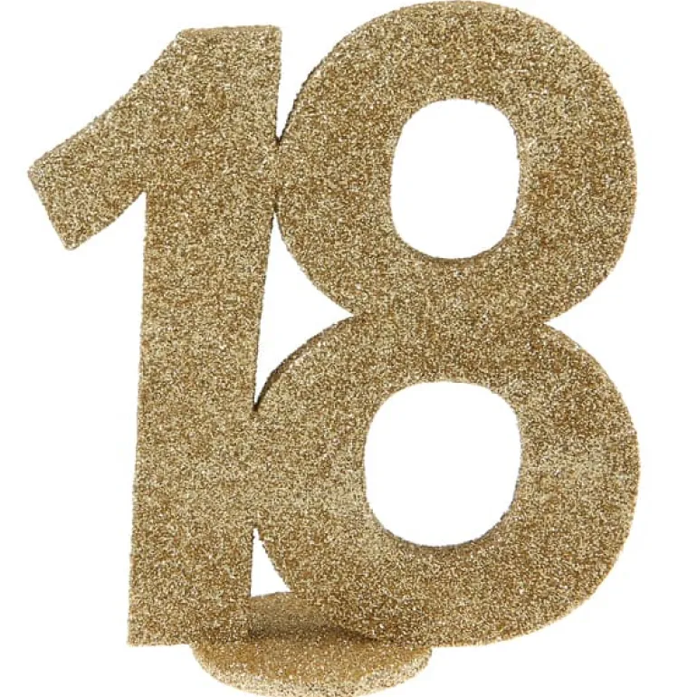 Lille Guld Glitter "18" Tal - Borddekoration