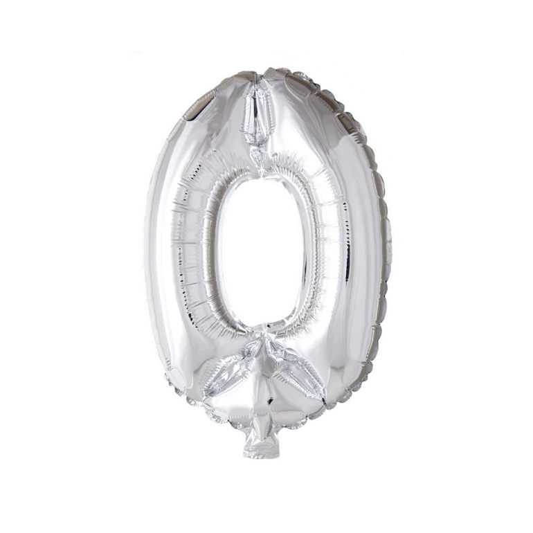 Lille Sølv Folie Tal Ballon (ca. 40cm.) - 0 Tal