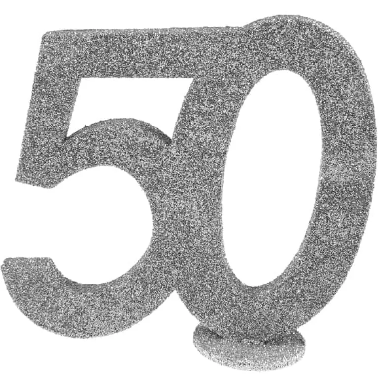 Lille Sølv Glitter "50" Tal - Borddekoration