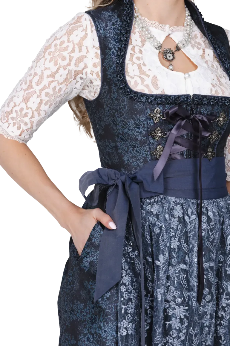 Luksus Dirndl i Blå - Jaquardvævet