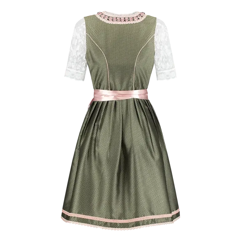 Luksus Dirndl i Grøn & Lyserød - Jacquardvævet