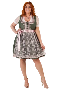 Luksus Dirndl i Grøn & Lyserød - Jacquardvævet