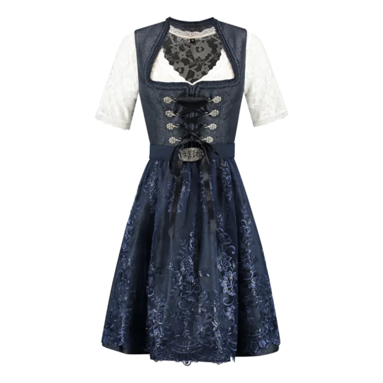 Luksus Dirndl i Mørkeblå - Jacquardvævet