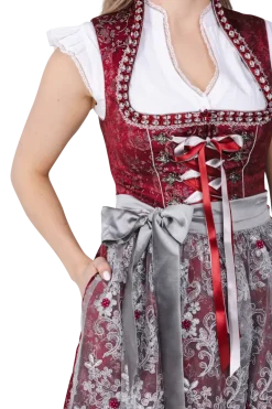 Luksus Dirndl i Mørkerød - Jacquardvævet