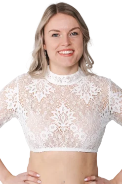 Luksus Dirndl Top i Hvid m/ Blonder