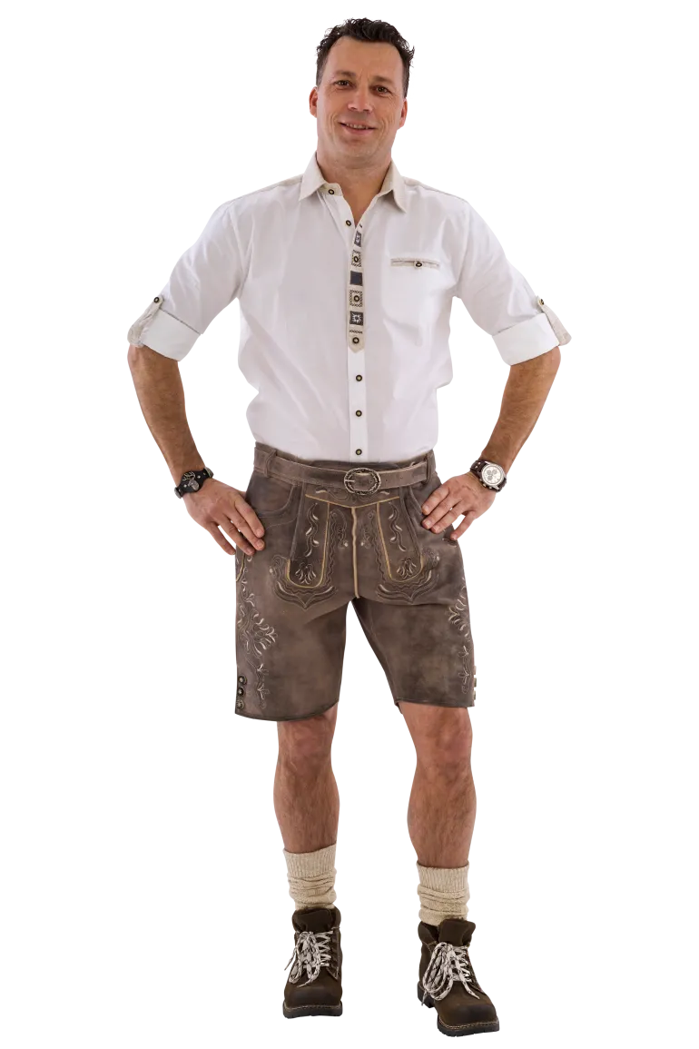 Luksus Lederhosen i Ægte Gedeskind - Antik Sandgrå