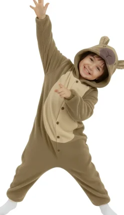 Lulu Monster, Brun heldragt med Hætte | Blødt Børnekostume (5 - 12 år)