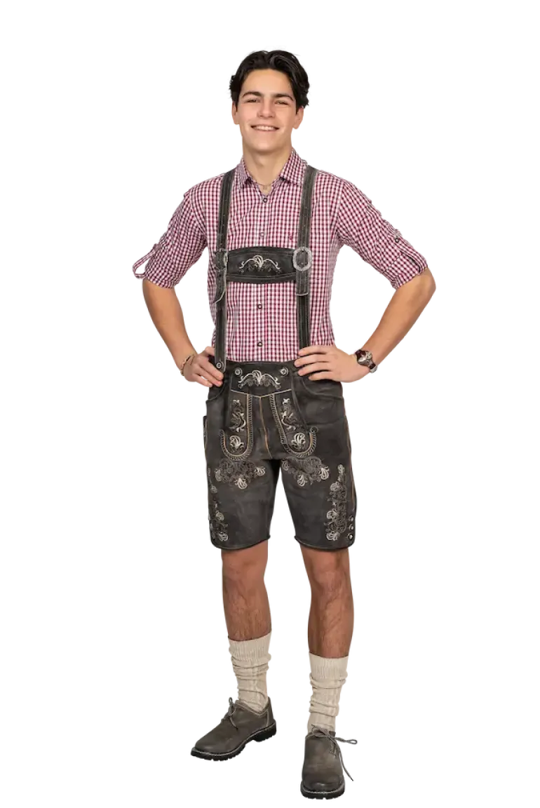 Luxus Lederhosen i Ægte Læder - Kort Model i Antracit Grå