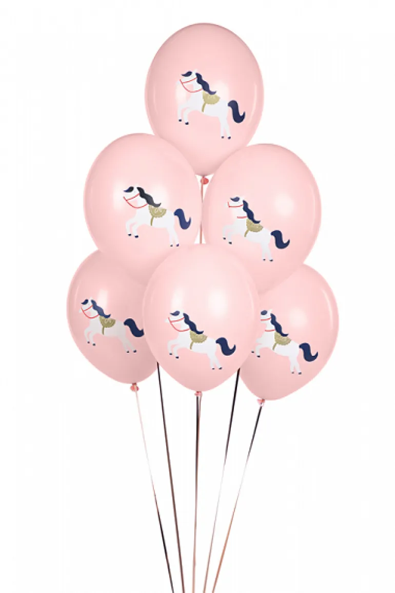 Lyserøde Latex Balloner m/Hest 6 stk., 30cm