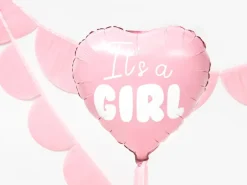 Lyserød "It's a Girl" Hjerte Folieballon, 45 cm