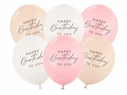 Lyserødt mix "Happy Birthday" Balloner, 6 stk.