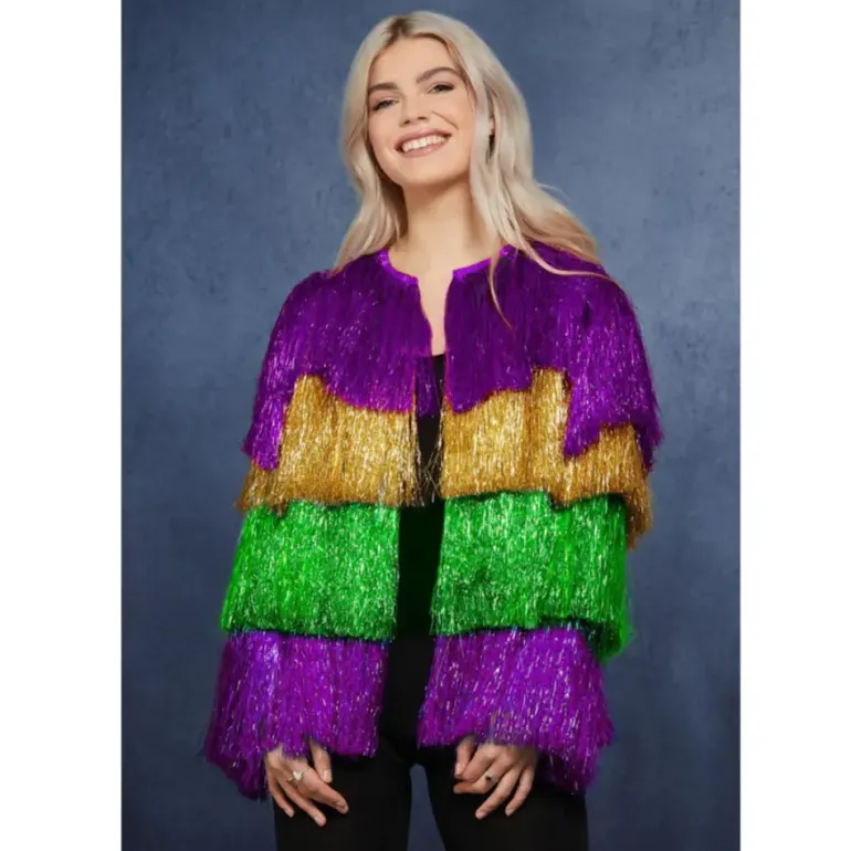 Mardi Gras Glimmer Jakke m/Lagdelte Tinsel Frynser