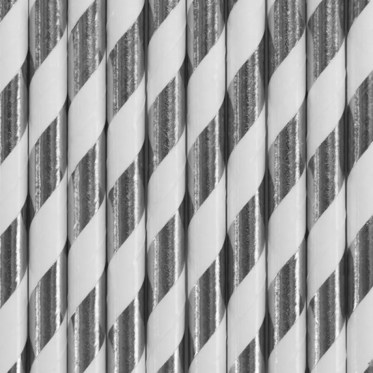 Metallic Sølv Stribet Papirsugerør