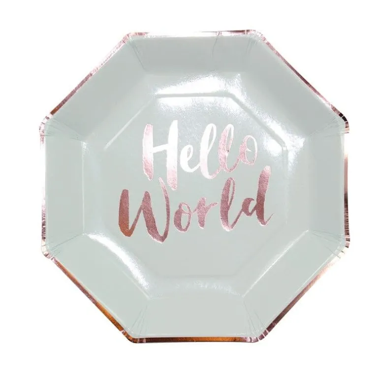 Mintgrønne "Hello World" Middagstallerkner, 8 stk.