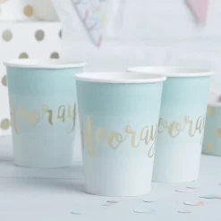 Mintgrønne Ombré Pap Kopper "Hooray!", 8 stk.