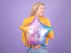Multifarvet "Happy Birthday" Folieballon, 40 cm