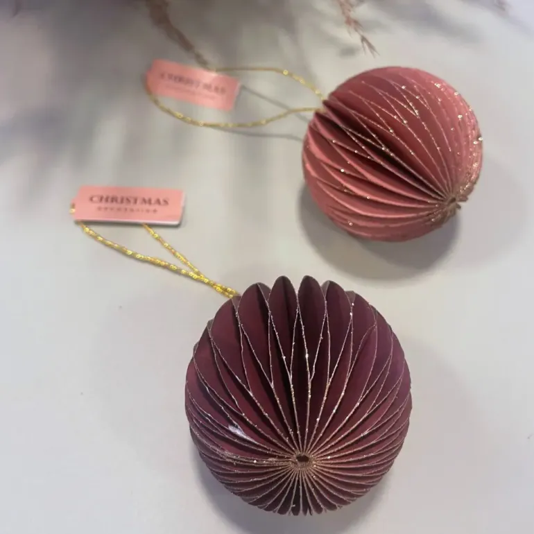 Papir Julekugle Ornament Brun/Rosa, ø6 cm