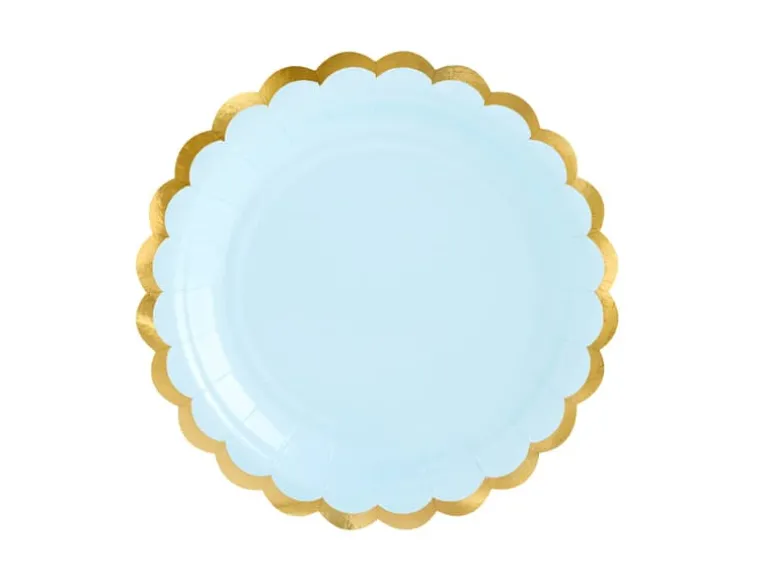 Pastel Lyseblå Tallerkner m/Guld Kant, 6 stk.