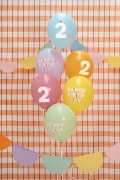 Pastel 2 Års Fødselsdagsballoner, 6 stk.