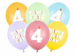 Pastel 4 Års Fødselsdagsballoner, 6 stk.