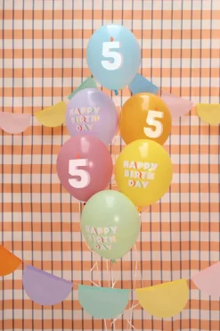 Pastel 5 Års Fødselsdagsballoner, 6 stk.