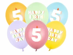 Pastel 5 Års Fødselsdagsballoner, 6 stk.