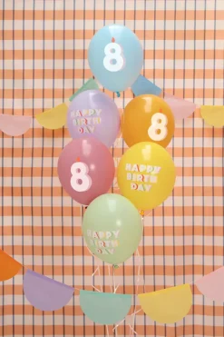 Pastel 8 Års Fødselsdagsballoner, 6 stk.