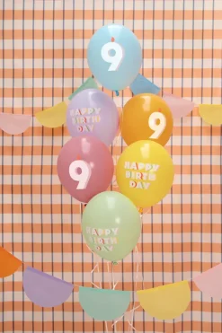Pastel 9 Års Fødselsdagsballoner, 6 stk.