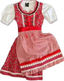 Rød Dirndl til Børn, 3 Dele & Løs Skjorte i 100% Bomuld