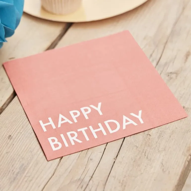 Rød/Orange "Happy Birthday" Servietter, 16 stk.