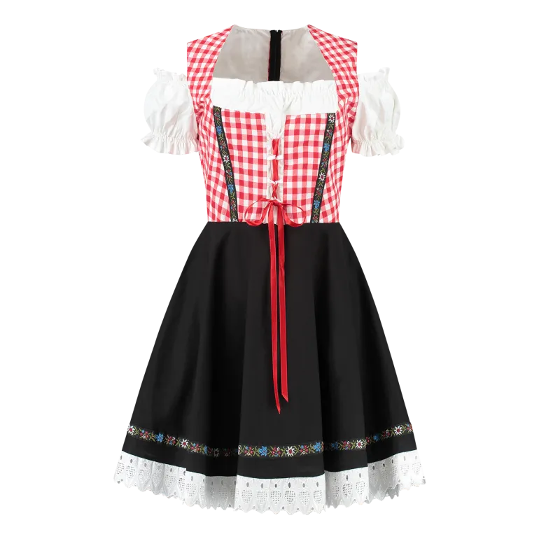 Rød& Sort Dirndl, Alt-i-1, Bomuldsmix