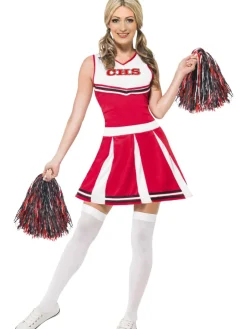 Rødt Cheerleader Kostume, Voksen