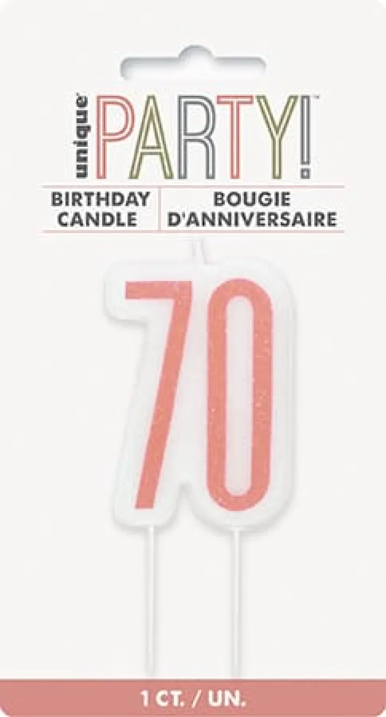 70 År Kagelys - Happy BDAY Rosegold Glitz