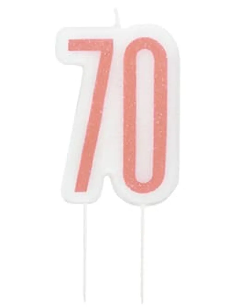 70 År Kagelys - Happy BDAY Rosegold Glitz