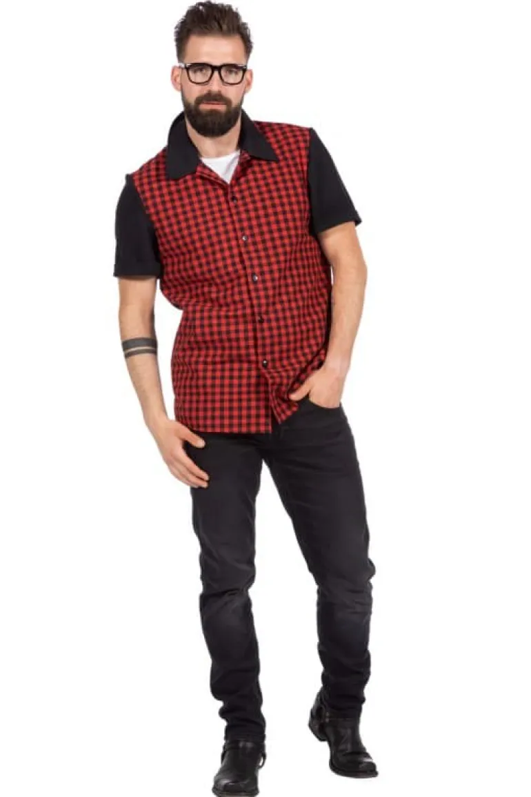 Rock'n'Roll Bowling / Billard T-Shirt, Rødternet